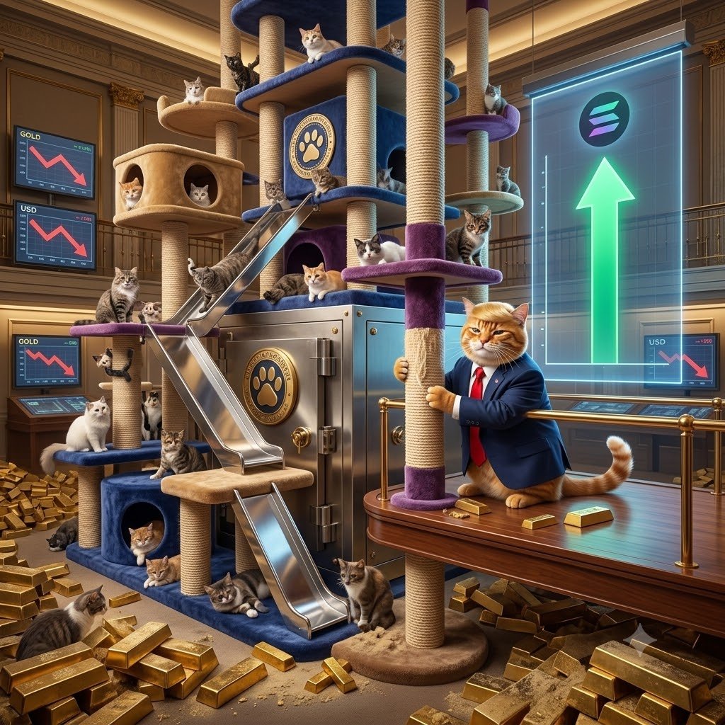 ClaritycatCCAT's tweet photo. TREASURY SECRETARY: 
"Mr. President, how do we secure national bullion reserves?"

EXECUTIVE ORDER 023: 
"Fort Knox gold vaults are hereby repurposed into a multi-level 50-foot luxury cat scratching post." 🐱🏺

Traditional gold obsolete. 
Solana liquidity reigns supreme.

CA: 

GsRDb9dom6GEQgeMx3V41qU1ntJpRgGdzkXxFRvspump

🌐 https://t.co/ys2lfbjbBW