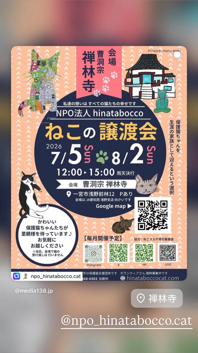 hinatabocco_k's tweet photo. #拡散希望RPご協力お願いいたします 🙇‍♀️
#一宮市
hinatabocco譲渡会のお知らせです
#子猫いっぱいの譲渡会
暑い日が続きますが🥵少しでも多くの保護猫達に素敵な出会いがありますように🙏💕
皆様のお越しをお待ちしております🙇‍♀️ https://t.co/Ud88R37MRy