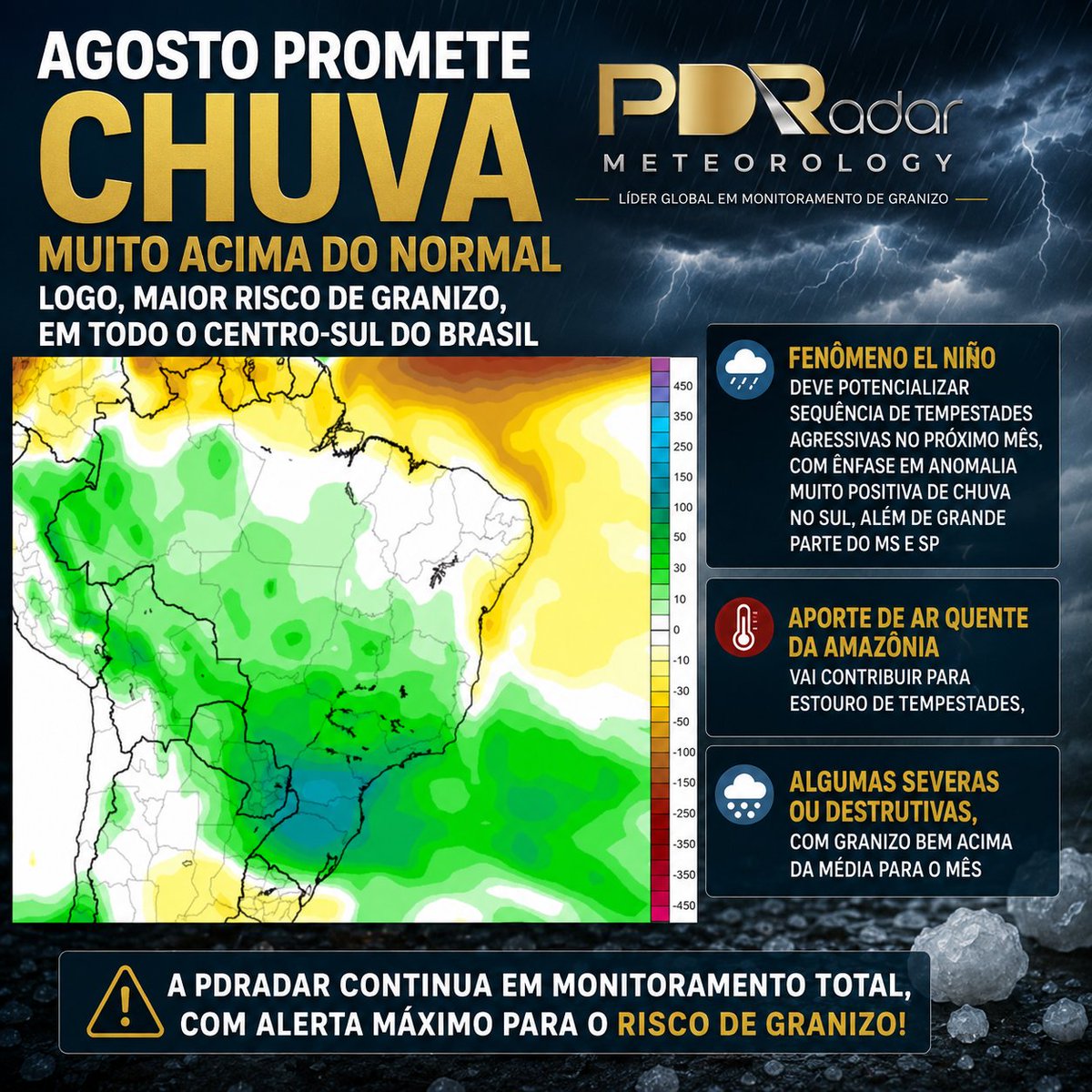 radar_pd's tweet photo. 🚨 Agosto promete chuva muito acima do normal no Centro-Sul do Brasil. https://t.co/JcrJ90U0qv