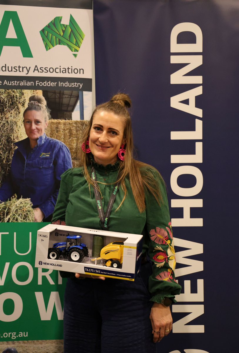 AusFodder's tweet photo. 30 years of New Holland as AFIA's founding machinery sponsor — thank you! 🎉 Big thanks also to RP Motors, Sune Nielsen, and @littlehappyhut_coffee_catering. Congrats to Vic Dohle Hoffmann on the lucky door prize! #AFIA #NewHolland https://t.co/bZdTDVM0q3
