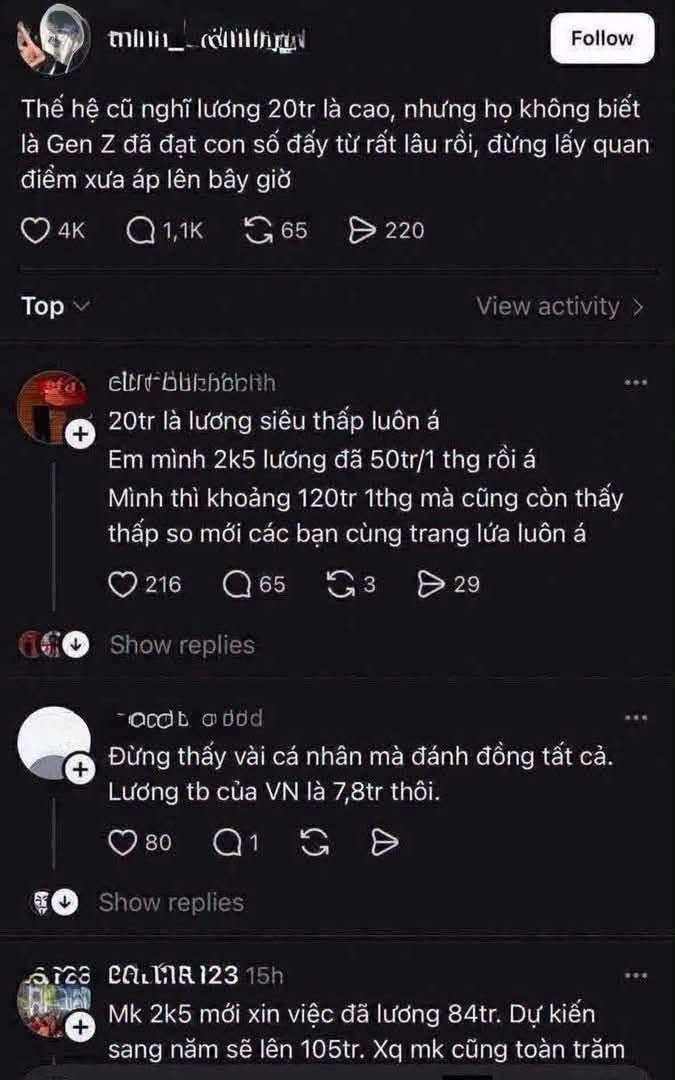 TuanNguyen_6789's tweet photo. Mình 3x lương 3 cọc 3 đồng 

Sáng ra lướt mạng

Nhìn cư dân threads GenZ lương 9 số mà app lực quá https://t.co/zymOFhWkI5