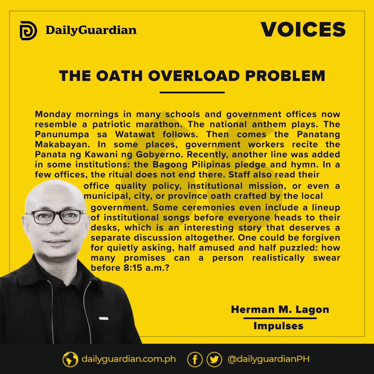 dailyguardianph's tweet photo. Today's #Impulses by Herman M. Lagon (July 28, 2026).  
Visit https://t.co/OVumV2fNg1 for more #Voices.

READ:https://t.co/ayiTMjLcS9 https://t.co/B39VeCsVEk
