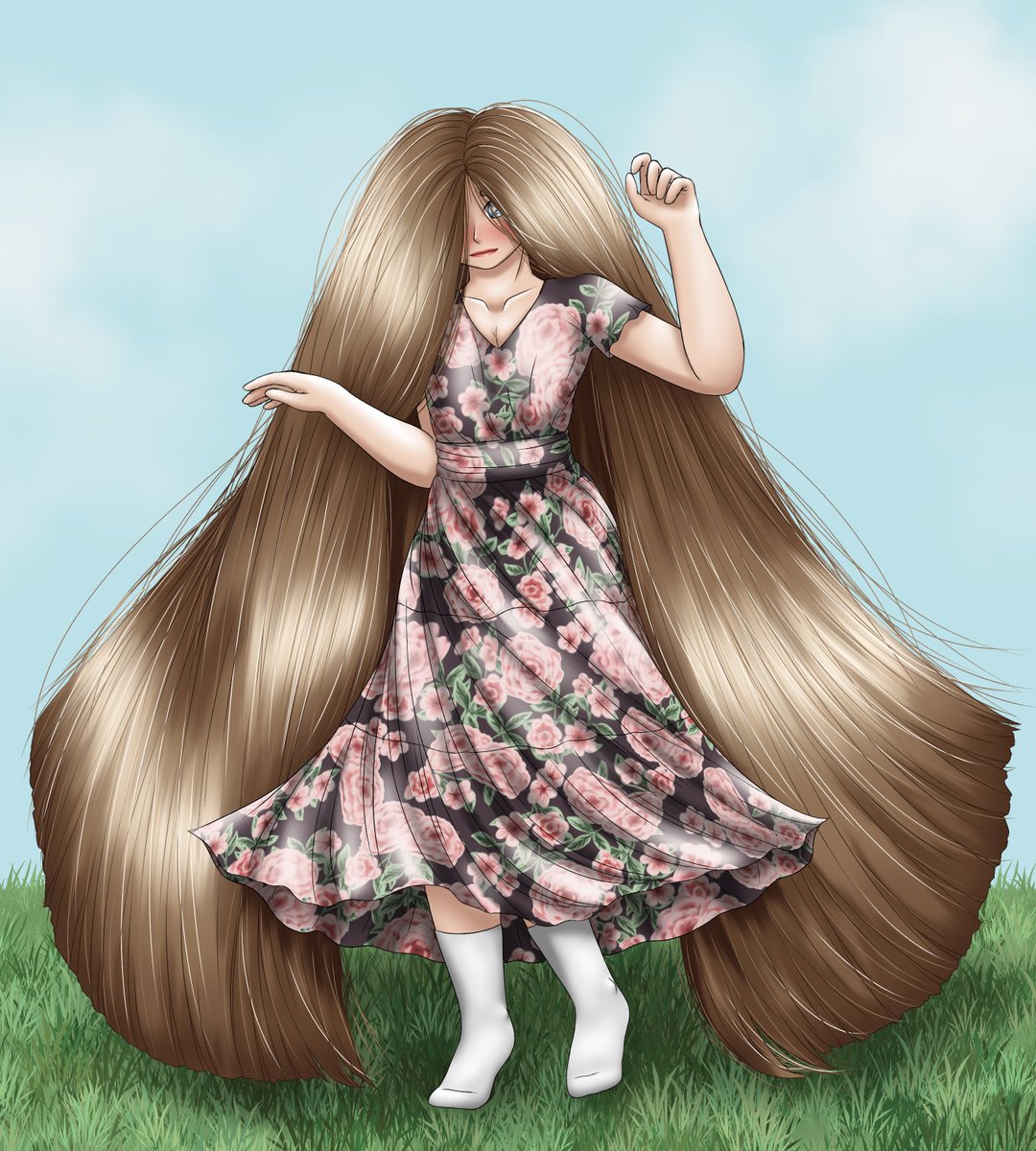 BenJL_Art's tweet photo. I bought myself my first dress recently, and I had to draw myself wearing it with long thick hair! Also, consider this my Sona's 'default look' from now on. https://t.co/fgiwP8VfaF