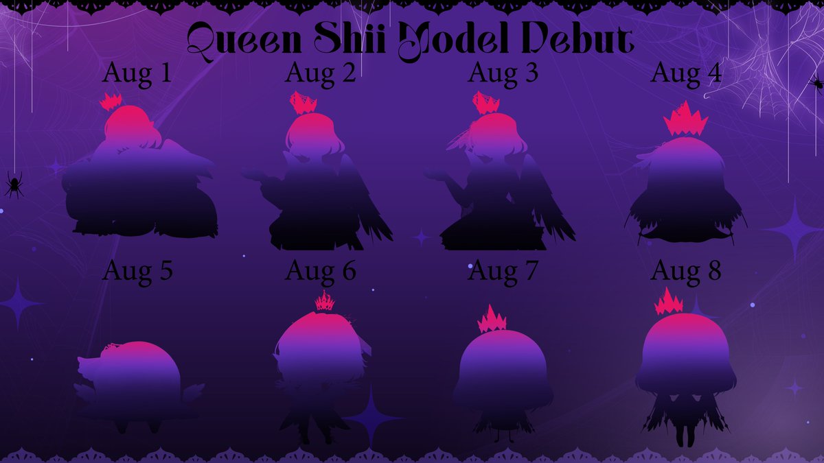 SpiderShiiVT's tweet photo. 8 Days, 8 Models! Some you've seen and some you haven't! 
Hope you guys are excited to see what I have in store! We will be streaming everyday til tarantula day with some very amazing people! 💜 https://t.co/nkhpZjrWfQ