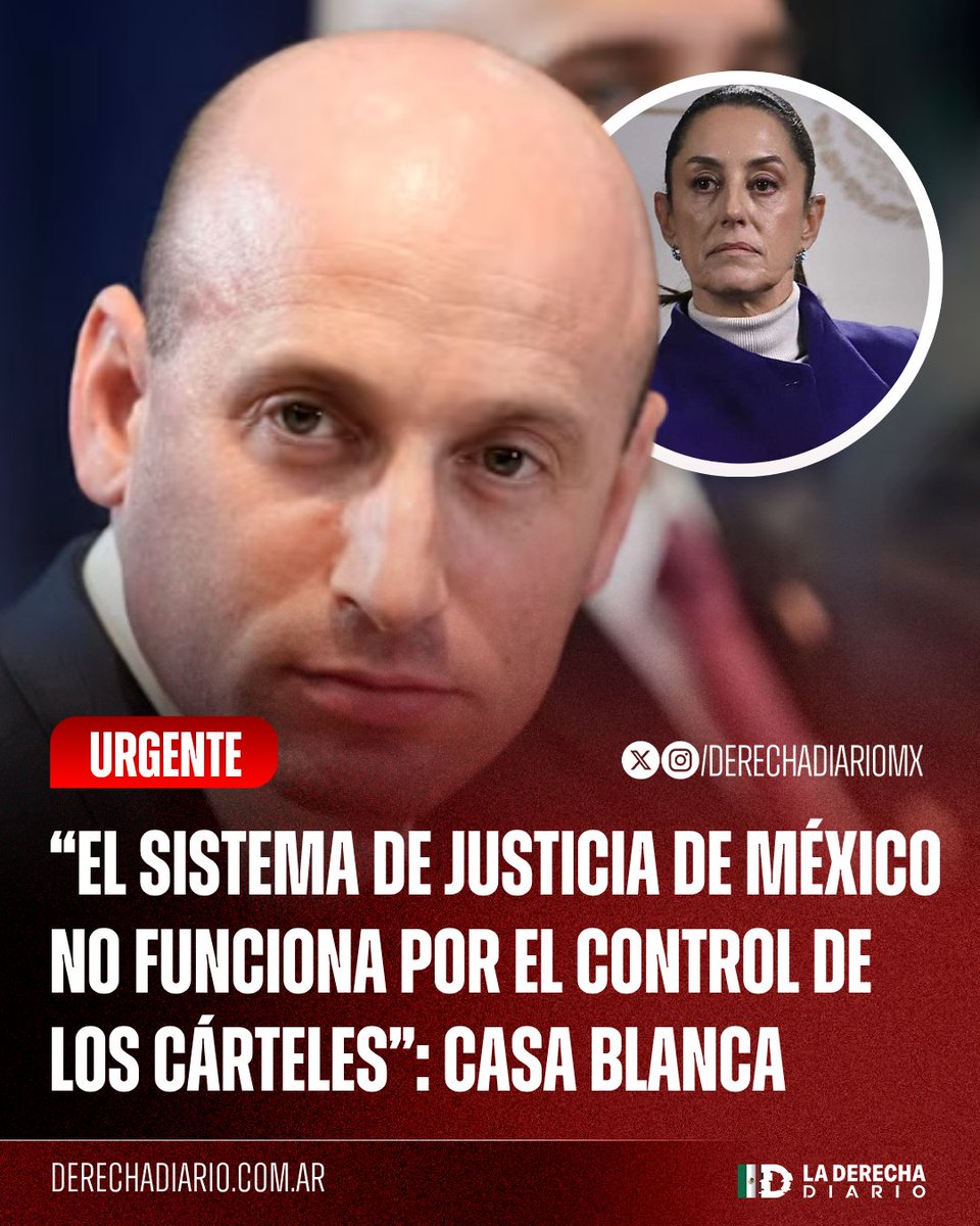 DerechaDiarioMX's tweet photo. 🚨🇲🇽🇺🇸 | #URGENTE LOS CÁRTELES GOBIERNAN MÉXICO: El asesor de Trump, Stephen Miller, afirmó que el sistema de justicia mexicano no funciona adecuadamente por el control que los cárteles terroristas tienen en todo el país: 

"Los criminales asesinan, extorsionan, secuestran o torturan a cualquiera que se ponga en su camino".