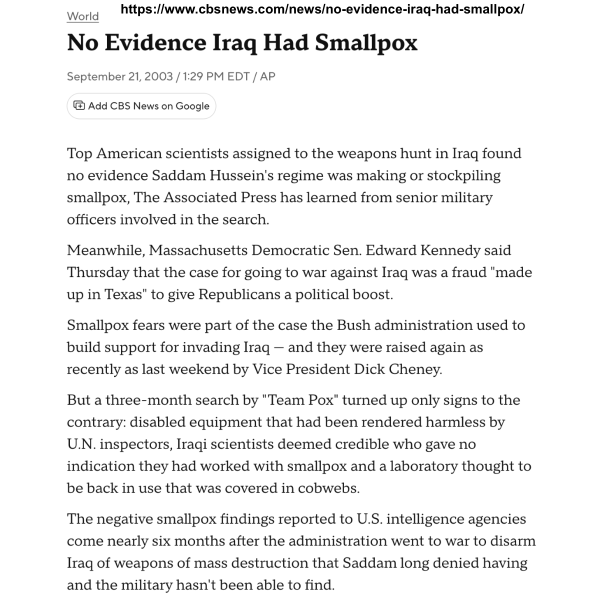 anxeru's tweet photo. Dick Cheney told Fauci about the Iraq war 8 months before it started. Cheney/CIA thought Iraq would retaliate with a smallpox attack. A 3 month search after the war began found no evidence Iraq had smallpox. The smallpox shots caused myocarditis. Fauci’s attention turned to SARS. https://t.co/OAtEG0TreE