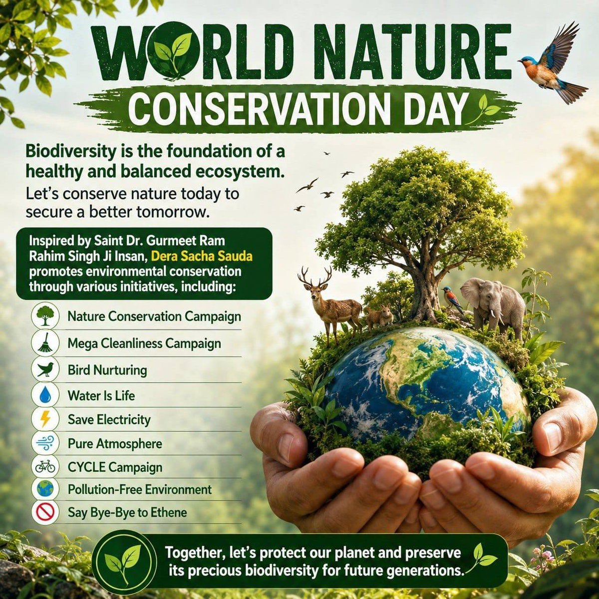 Nehainsan25's tweet photo. God has made nature very beautiful, so it becomes man's responsibility to take care of it. Saint Gurmeet Ram Rahim Ji inspires everyone to plant more trees under Nature campaign and to conserve natural resources.

#WorldNatureConservationDay2026
#WorldNatureConservationDay https://t.co/yG78vfDkny