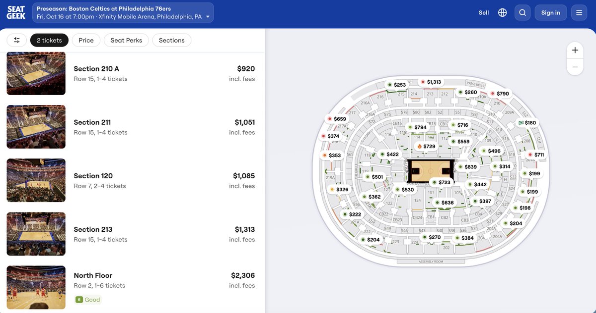 getctix's tweet photo. @LegionHoops His first home game at Xfinity Mobile Arena: get-in $180, floor seats $2,306 (via SeatGeek, incl. fees) https://t.co/CcxGTVeTGH