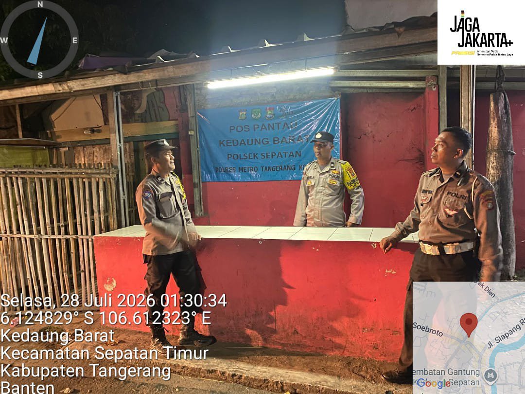 SektorSepatan's tweet photo. Tekan angka kriminalitas, Polsek Sepatan Polres Metro Tangerang Kota melaksanakan kegiatan patroli Mobile serta penempatan personel di beberapa titik rawan serta Pos Pantau Kedaung Barat pada Selasa 28 Juli 2026. https://t.co/pfJ32Ry2NJ