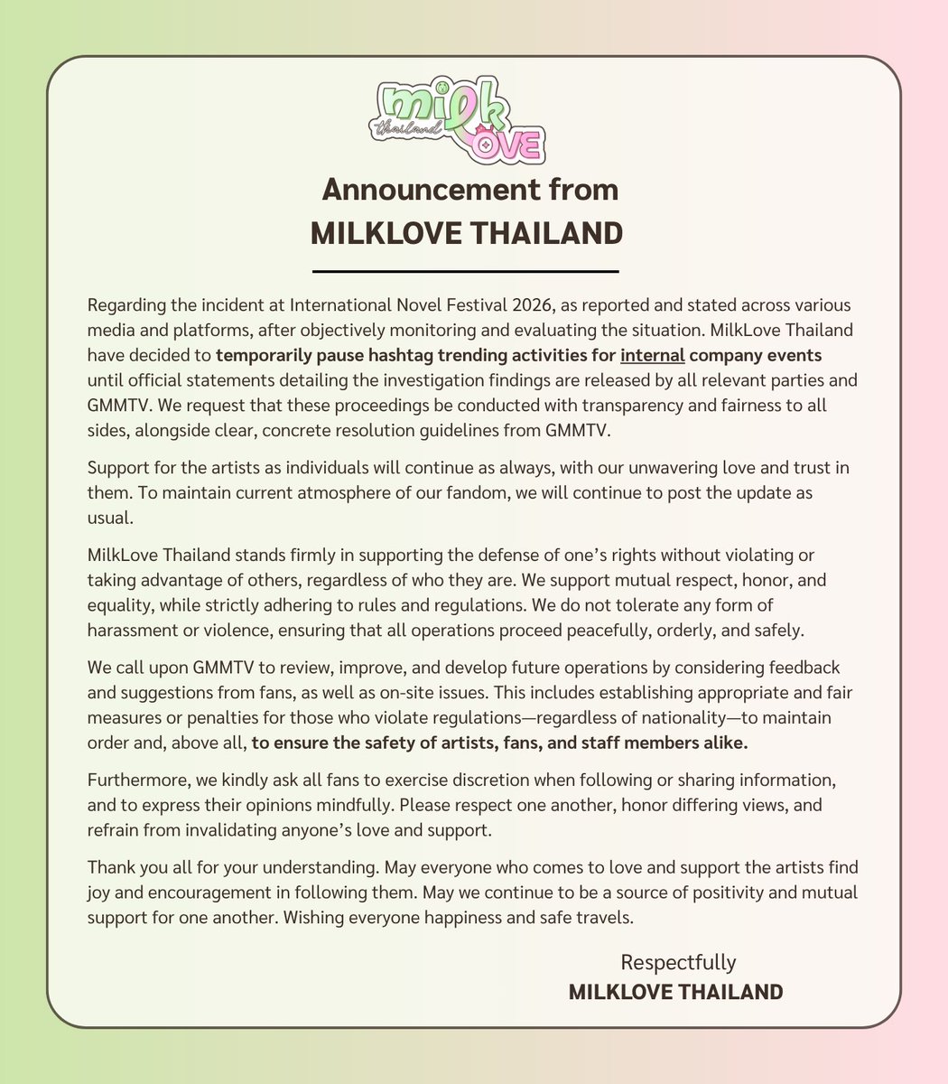 MilkLoveTH's tweet photo. [📢] ประกาศจาก MILKLOVE THAILAND https://t.co/deaqzBsE0i