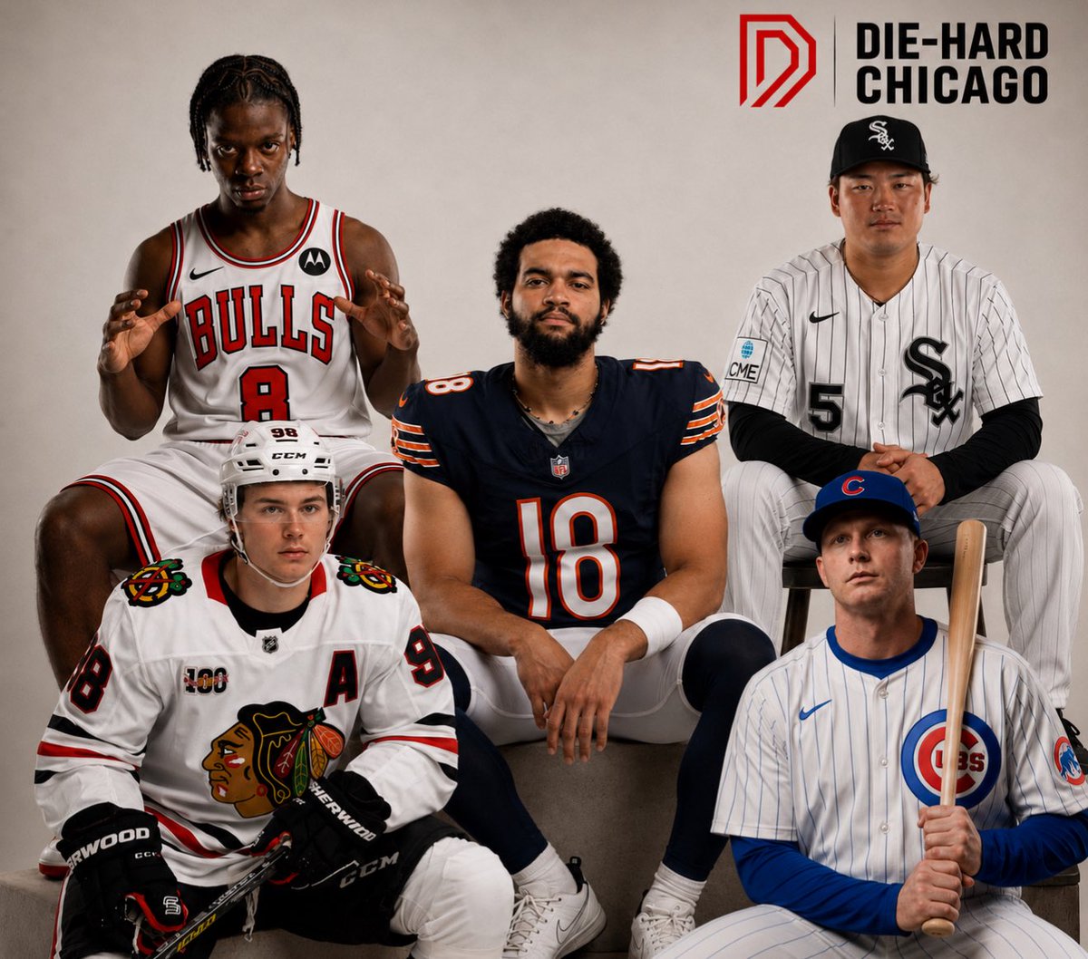 DieHard_Chicago's tweet photo. Chicago sports is set for the next decade:

- Caleb Williams is a Top 5 QB

- Caleb Wilson is generational talent

- PCA is a MVP front runner in year 3

- Murakami (rookie) is a star and Sox have Cholowsky (#1 pick) in the pipeline

- Bedard is a generational superstar https://t.co/qQfJW6sBEc