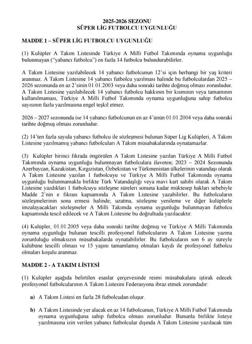 kirliduzen21's tweet photo. 1) A Takım Listesi en fazla 28 futbolcudan oluşur. Takımlar kadroda en fazla 3 kaleci bulundurabilir  ve bunların en az ikisinin yerli olması zorunludur. https://t.co/kF47kDfTch