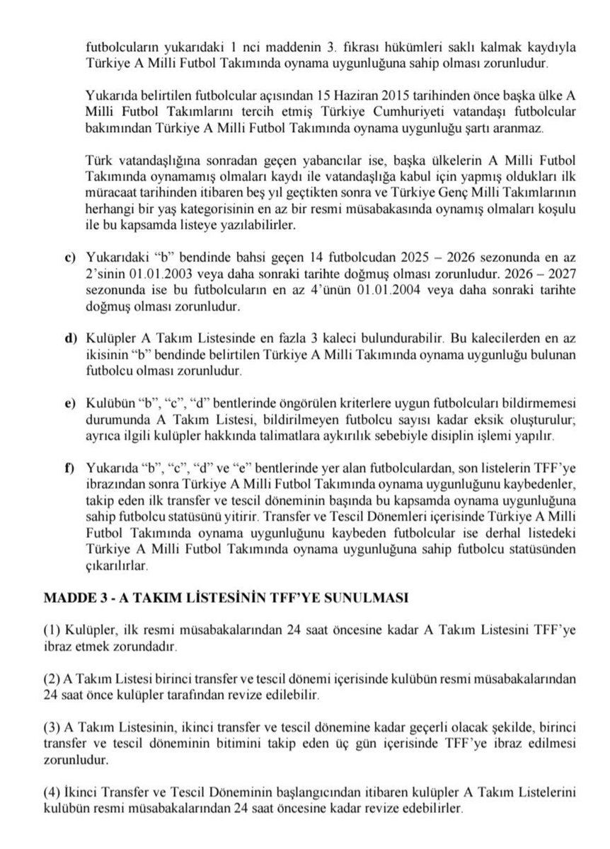 kirliduzen21's tweet photo. 1) A Takım Listesi en fazla 28 futbolcudan oluşur. Takımlar kadroda en fazla 3 kaleci bulundurabilir  ve bunların en az ikisinin yerli olması zorunludur. https://t.co/kF47kDfTch