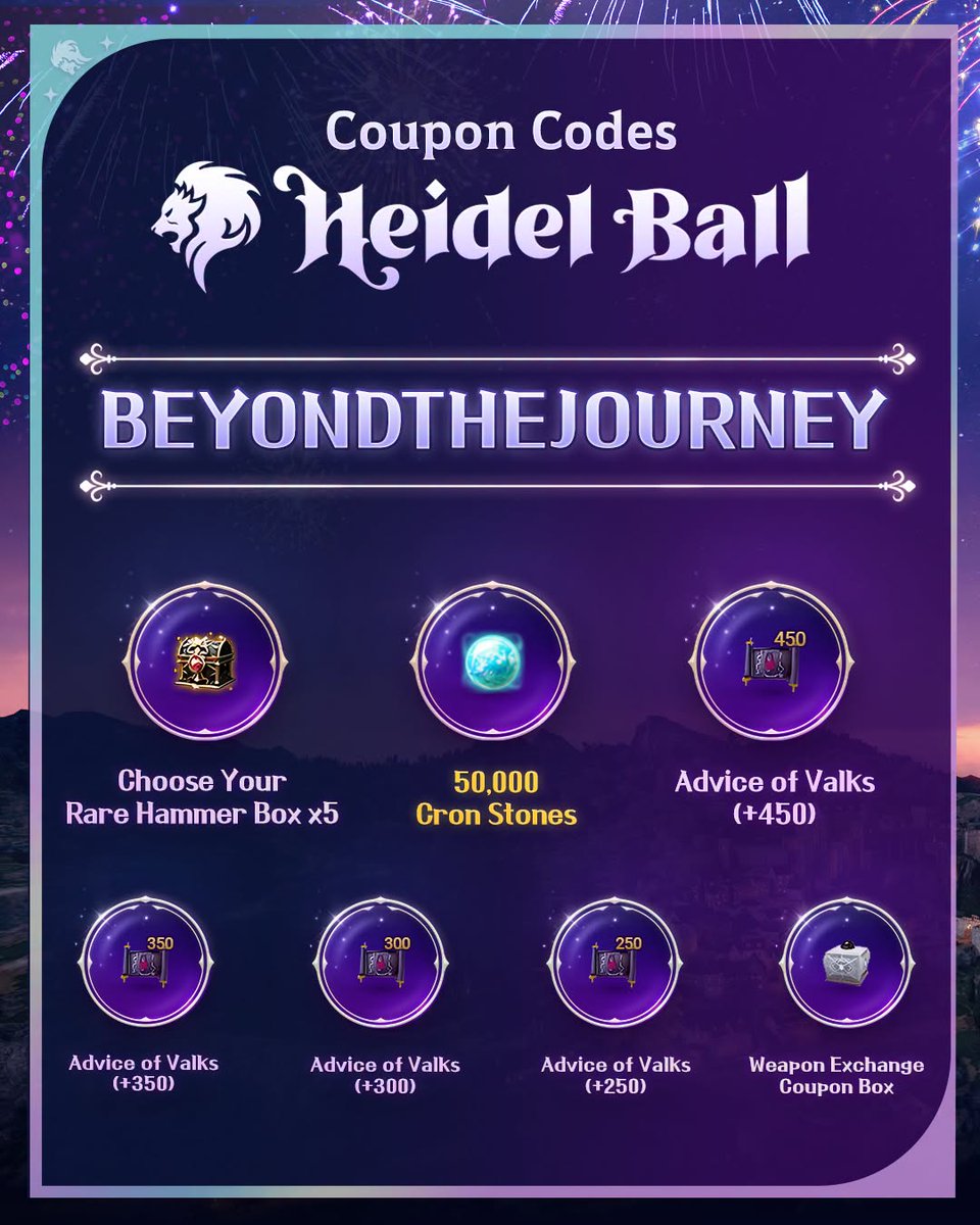 PlayBlackDesert's tweet photo. In case you missed it, the Heidel Ball 2026 coupons are here! 🎉

🎁 BEYONDTHEJOURNEY
🎁 TYALLADVENTURERS

Redeem both coupon codes to claim 50,000 Cron Stones, 10 Premium Outfit Boxes, and more incredible rewards!

Check out the full details below.
🔗 https://t.co/l3vSurZr7s https://t.co/sJ4VXcCjV6