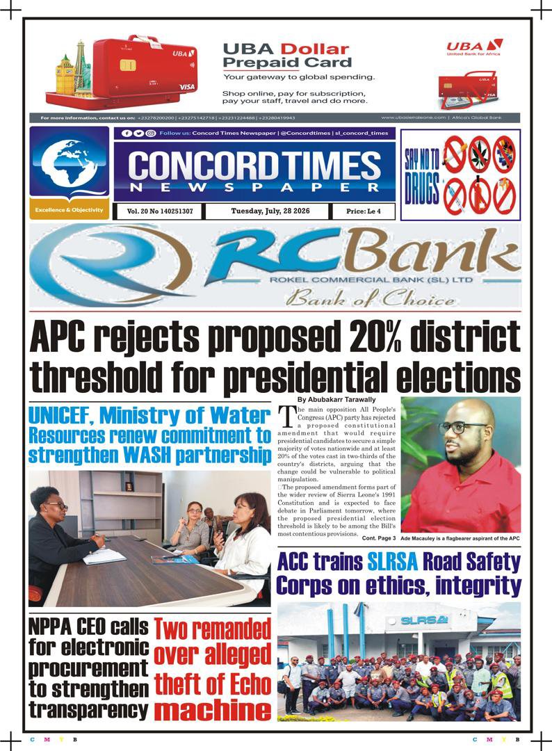 Concordtimes's tweet photo. July 28 - Headlines
#BreakingNews #Freetown #MamaSalone #SaloneTwitter https://t.co/s9T2L7oezl