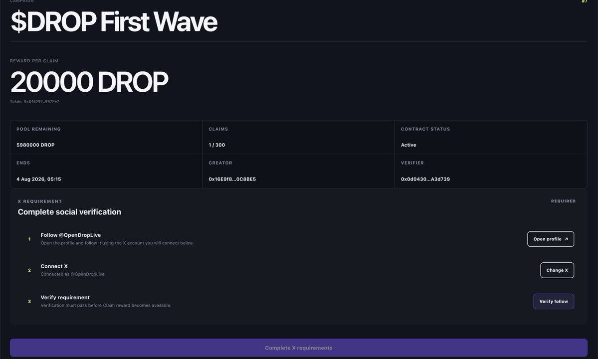 OpenDropLive's tweet photo. $DROP First Wave is here 

Our first official $DROP campaign will distribute tokens through OpenDrop’s verified onchain claim system.

Part of the 60M admin allocation is reserved for community rewards and future drops.

Follow @OpenDropLive

https://t.co/swsfrwsOd8 https://t.co/oa1JNCYR8T