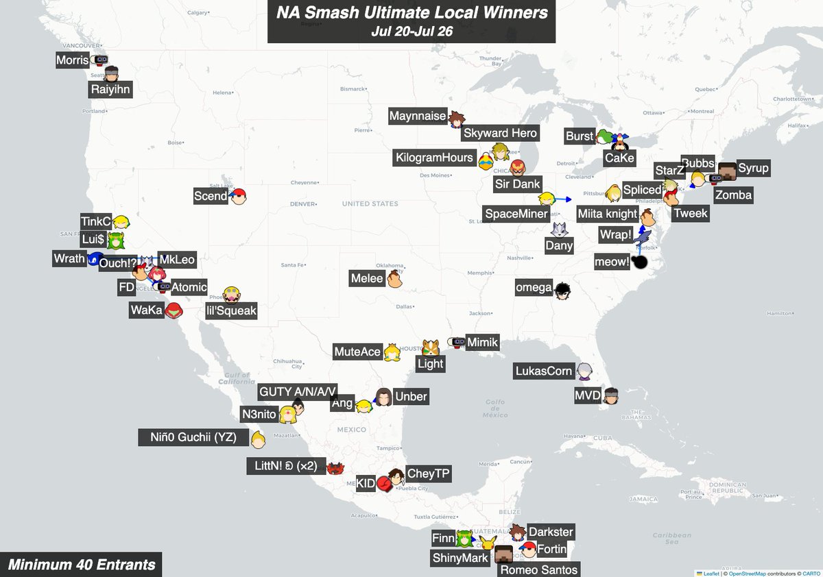 Statsfall's tweet photo. NA Smash Ultimate Local Winners
Jul 20-Jul 26 https://t.co/a3L4chXhfZ