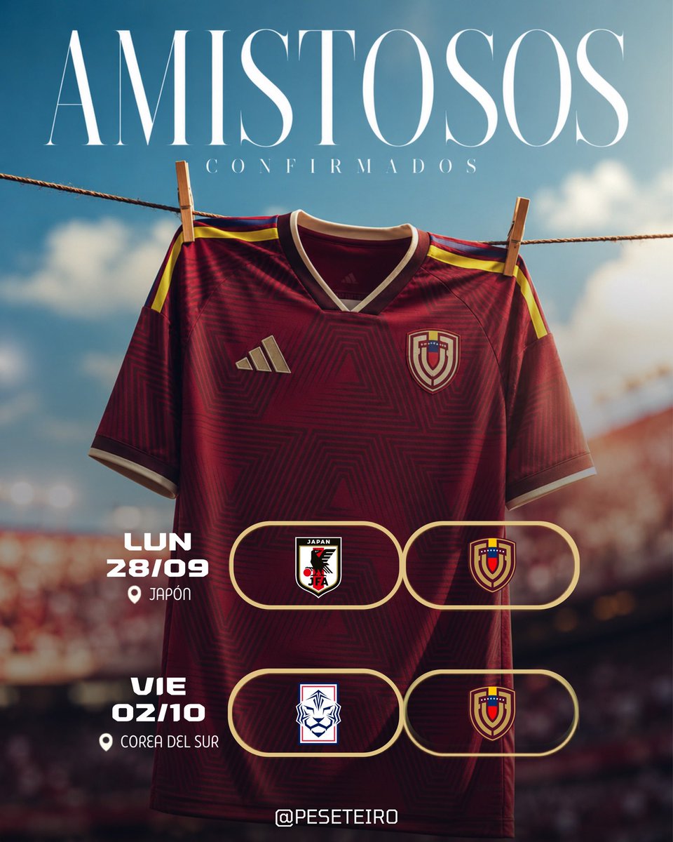 jpeseteiroDT's tweet photo. 👀🇻🇪 LA VINOTINTO JUGARÁ AMISTOSOS EN ASIA. 

Venezuela enfrentará a Japón y Corea del Sur en la próxima Fecha FIFA, en una gira por Asia que servirá como preparación para los próximos desafíos. 

¿Opiniones? https://t.co/5hd6UgBZvy