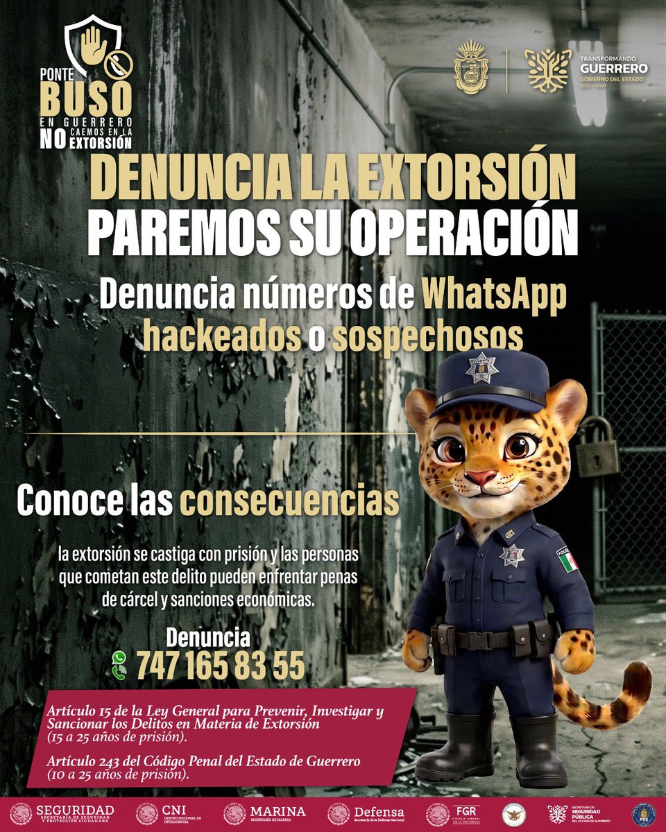 sosnoticiasgro's tweet photo. ¡No caigas en la extorsión!
No deposites dinero o proporciones información, mantén la calma, cuelga y denuncia. La prevención comienza con estar informados.
@Gob_Guerrero
#PonteBuso https://t.co/ntMnWie46z