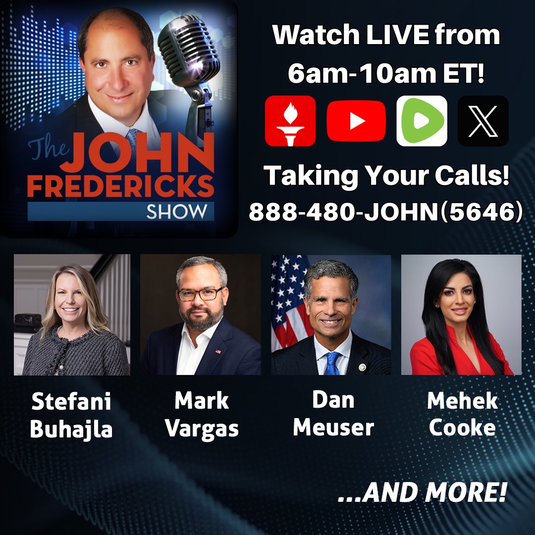 jfradioshow's tweet photo. #JFRS #TUESDAY #GodzillaOfTruth
6:00 AM -10:00 AM ET | LINE-UP - Watch Live at https://t.co/PKkmw24m7E
7:05 AM ET @StefaniBuhajla
7:35 AM ET @MarkAVargas
8:05 AM ET @RepMeuser
8:35 AM ET @MehekCooke
9:00 AM ET @MikeOliverio4WV @GenoForHouse @MikeHiteforCouncil @ChrisRoseWV @BrianHeltonWV #JohnFindlay #MountaineerMavericks
Taking Your Calls!!! 888-480-JOHN (5646)
Download the APP at:
https://t.co/x73b5KViMQ
Stream Live on #GettrLIVE @jfradioshow
https://t.co/EymSgYmtb2