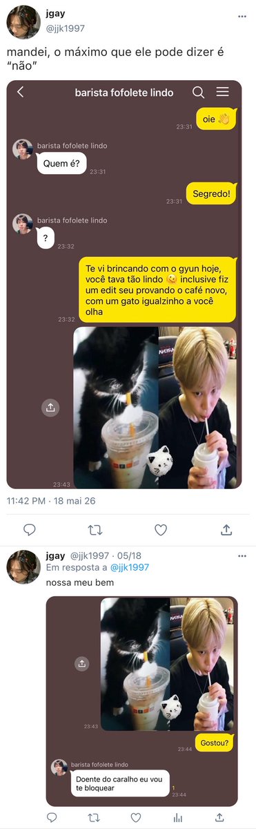 howlmyman's tweet photo. #jikookau — Mirtilo 🫐

Jimin trabalha numa cafeteria de gatinhos e começa a desconfiar que o cliente tatuado da mesa dez, não vai lá todo dia só para ver os gatos e beber café.

Ou

Onde Jungkook nunca desiste de chamar a atenção do cara mais anti romântico que ele já viu. https://t.co/y4FSEshKFu