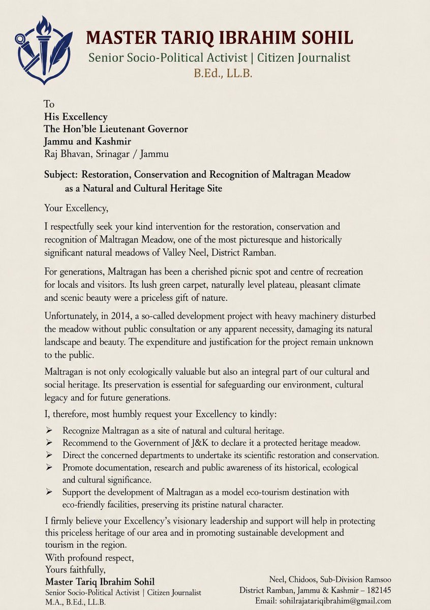 sohil_ibrahim's tweet photo. An appeal already submitted to Secretary JKACCL @OmarAbdullah @OfficeOfLGJandK @sajjadshaheen @dcramban @Divcomjammu @JandKTourism @SDMRamsoo @TehsilPogal https://t.co/oRI4wOyThv