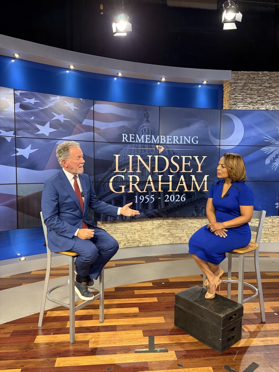 dbeasley1's tweet photo. Tomorrow, South Carolina says goodbye to Senator Lindsey Graham. I sat down with @JudiGatson from @wis10 here in Columbia to talk about his life. Lindsey and I didn't always agree — nobody in life always does — but he loved and fought for South Carolina. Rest well, Senator. https://t.co/GjqS0iJYQK