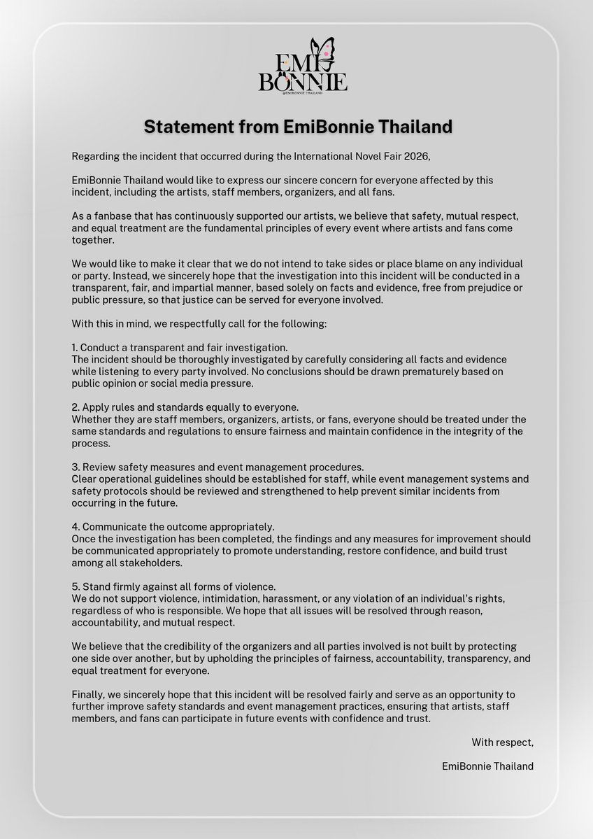 EmiBonnieTH's tweet photo. 📢 Statement from EmiBonnie Thailand https://t.co/10HRoJr9Li