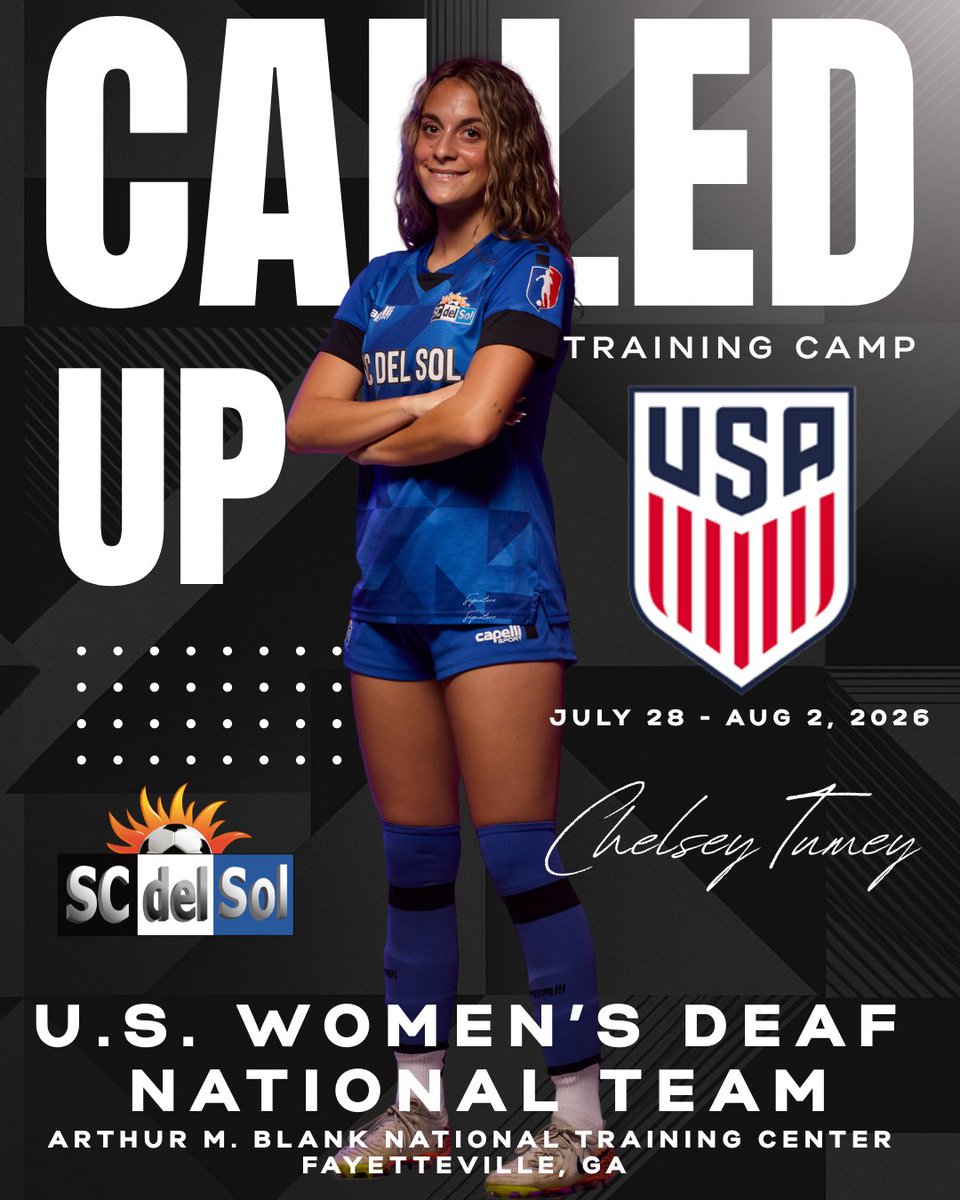 SCdelSol's tweet photo. 🇺🇸Huge congratulations to Chelsey🙌

So proud to see you named to the U.S. Women’s Deaf National Team roster for the upcoming Summer Training Camp at the National Training Center

Back for another camp as they gear up toward the 2027 DIFA World Deaf Football Championships 🇺🇸⚽️💪 https://t.co/wcd7NYvkjT