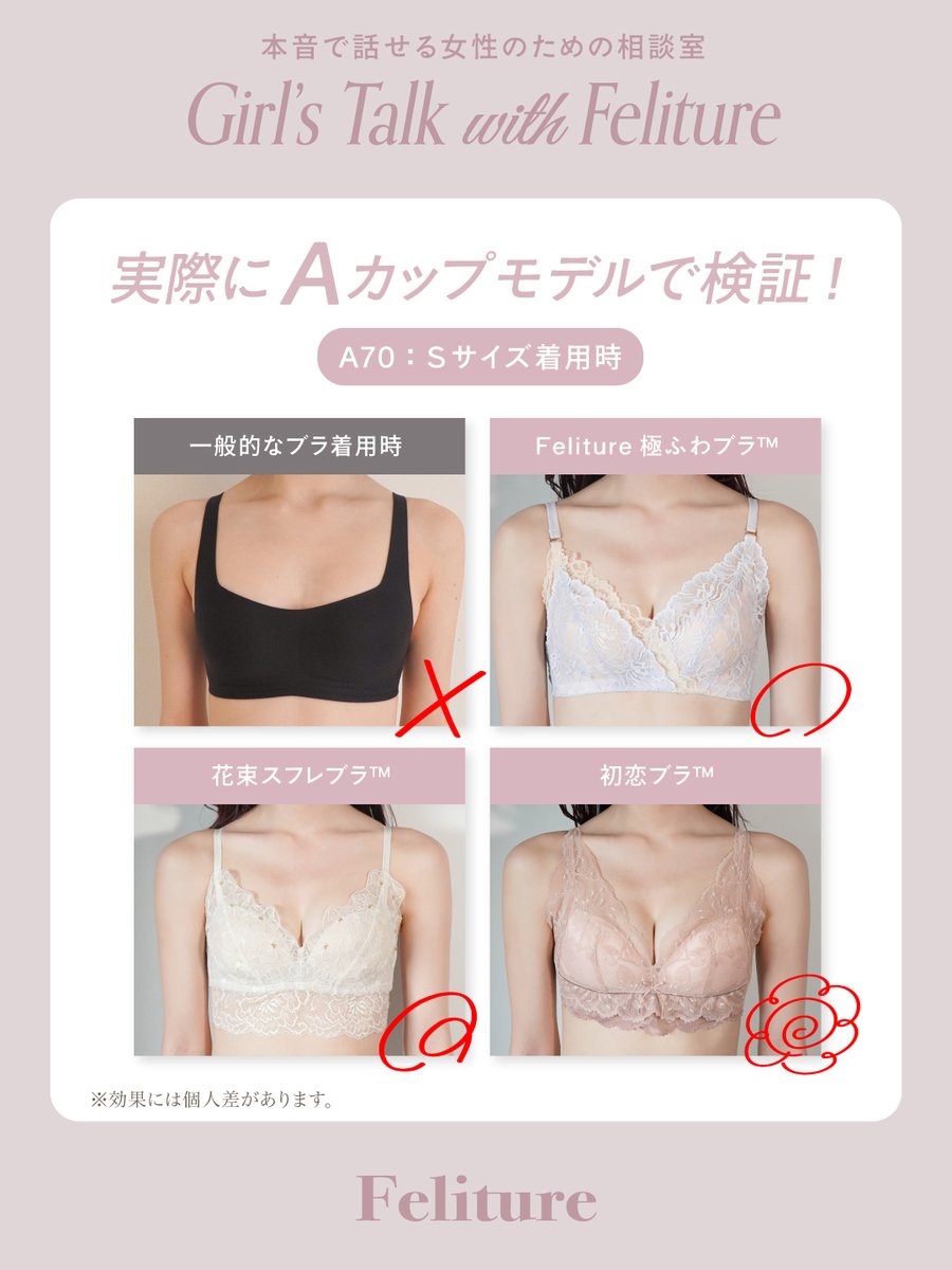 feliture's tweet photo. ⋆⸜ Felitureのお悩み相談室 ⸝⋆
「小胸さんでも谷間ができるって本当なの？」

今回はAカップモデルさんで実際に検証！
結果は…
“ Aカップでも谷間メイクは可能 ”
という結果に🤍✨

オンラインショッピングでは試着ができない分、サイズ
感や着用イメージが難しいかと思いますが、少しでもお
買い物の参考にしていただけますと幸いです🕊𓈒𓏸

※谷間メイクには骨格やお胸の形によって個人差がありま
す。
🔗https://t.co/ueXa2qhkvz