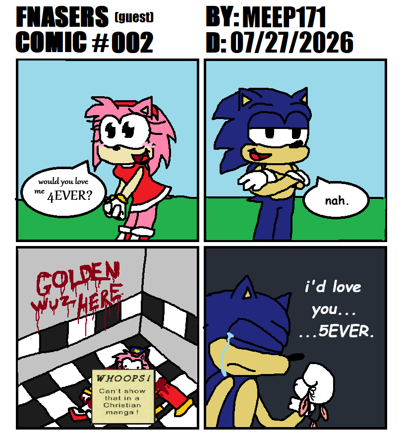 Mr2Secs's tweet photo. FNASERS (guest) COMIC #002: @/meep171 #fnas #fivenightsatsonics #fnasers #fnaserscomic
https://t.co/qSSItbe19c https://t.co/6ZIaKxib1w