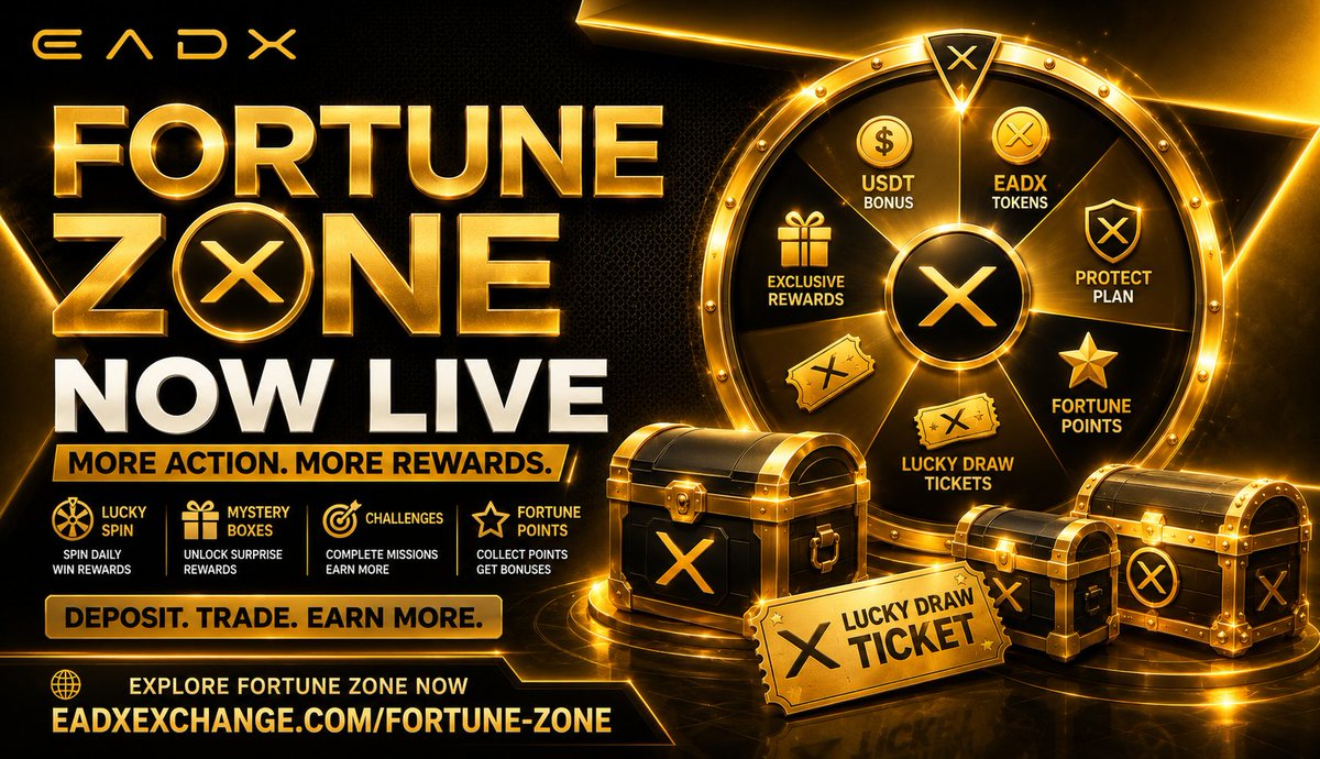 eadxofficial's tweet photo. 🚀 NOW LIVE: FORTUNE ZONE

Unlock More Rewards Every Day.

We're excited to introduce Fortune Zone, the newest rewards hub inside EADX Exchange.

Designed to reward your activity across the platform, Fortune Zone transforms every deposit, every trade and every challenge into new earning opportunities.

🎡 Lucky Spin

Spin the wheel every day for a chance to instantly win EADX Tokens.

🎁 Mystery Boxes

Complete challenges and unlock Mystery Boxes containing exclusive rewards, including:

💚 EADX Tokens
💵 USDT Trading Bonuses
🛡 Protect Plans
🎟 Lucky Draw Tickets

Every box is a new opportunity.

🎯 Daily, Weekly & Monthly Challenges

Complete missions simply by using EADX.

✅ Deposit USDT
✅👌 Unlock Deposit Bonuses
✅ Trade EADX
✅ Complete Challenges
✅ Earn exclusive rewards

The more you participate, the more you unlock.

⭐ Fortune Points

Every completed challenge earns Fortune Points.

Accumulate points and exchange them for Locked USDT Trading Bonuses, giving you even more buying power on EADX.

💰 One Deposit. Multiple Rewards.

Every qualifying deposit now unlocks more than just a Trading Bonus.

With Fortune Zone, your deposit can also unlock:

🎡 Lucky Spins
🎁 Mystery Boxes
⭐ Fortune Points
🎟 Lucky Draw Tickets

One action. Multiple rewards.

Start your journey today.

Explore Fortune Zone and discover a smarter, more rewarding way to trade on EADX.

https://t.co/egyUZNyiLw

#EADX #FortuneZone #CryptoTrading #TradeAndEarn #CryptoRewards