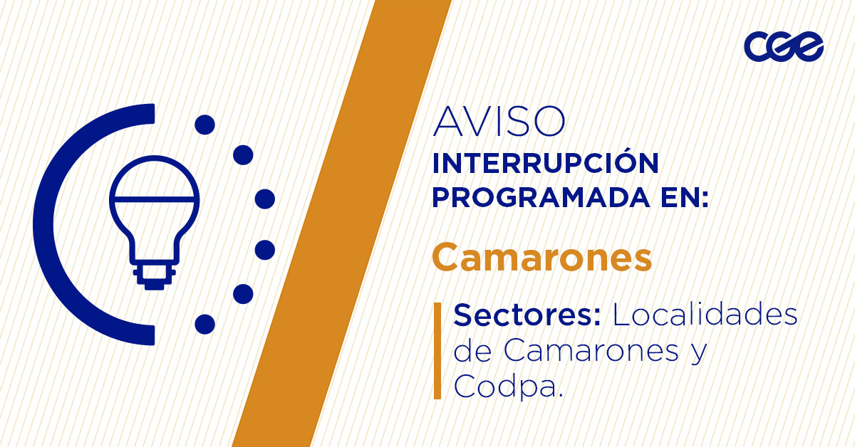 CGE_Clientes's tweet photo. Para mejorar la calidad del suministro de nuestros clientes de #Camarones, este jueves, entre 08:00 y 10:00 horas, se realizará una #InterrupciónProgramada (sectores en la imagen 👇) debido a trabajos de mejoras. Recuerda desconectar tus artefactos 🔌 https://t.co/3BDInaCaoa