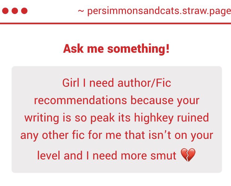 persimmonandcat's tweet photo. 😭😭 I don’t know if I have any necessarily bc I haven’t read any gego lately , I mostly read at random for random fandoms, sometimes ones I’m part of and sometimes not but tue author resonated with me and not necessarily rated e fics but!!!!  thank you 😭😭😭 https://t.co/jwpQ1G3Ir3