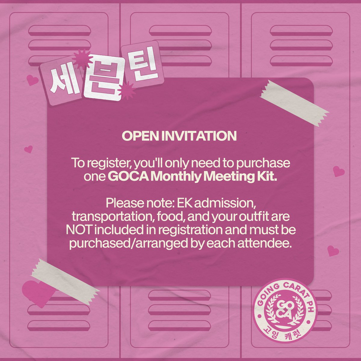 goingcaratph's tweet photo. What happens when the event ends… but no one actually wants to stop hanging out?🥹💎

So while our next big GOSE-inspired event takes time, we thought—why wait? 👀

Introducing GOCA Monthly Meetings

🎢Enchanted Kingdom
📅Aug 30
Open invite
#SeventeenMonthlyMeeting #GoingCaratPH https://t.co/LmclCkBnXz