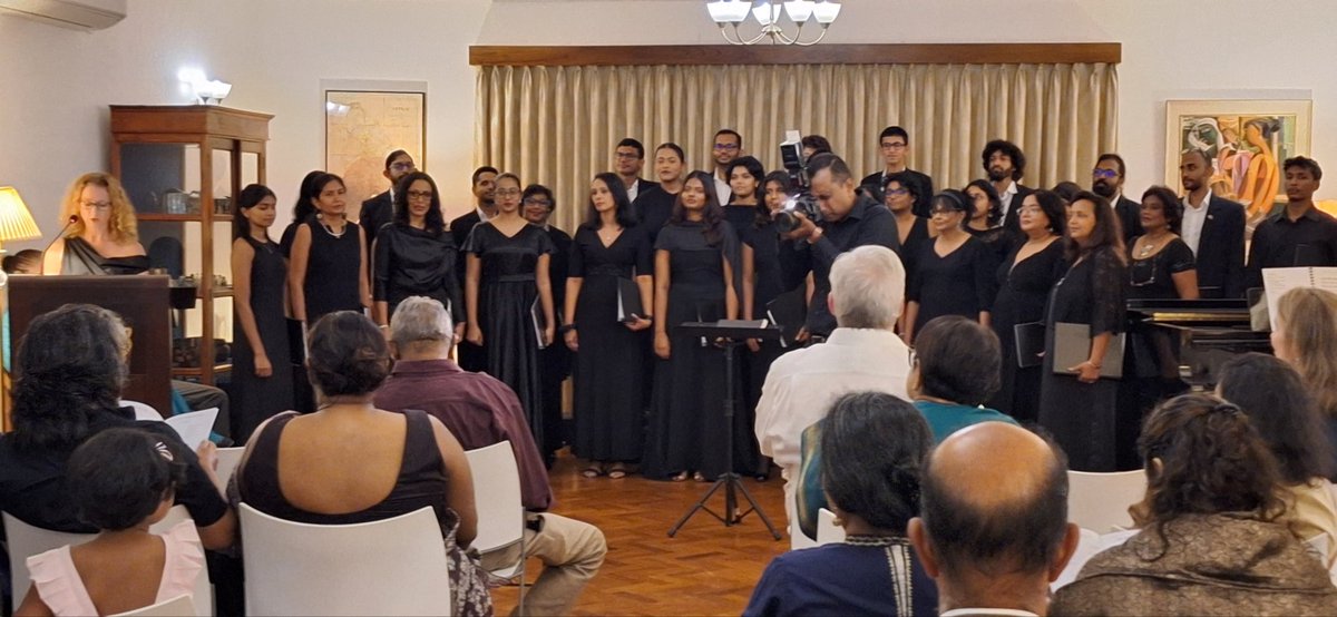 UKinSriLanka's tweet photo. Thank you to the Colombo Philharmonic Choir for a beautiful preview of Such Stuff As Dreams at Westminster House last week. Delighted to have supported an evening celebrating music, creativity &amp; the enduring cultural ties between 🇬🇧 &amp; 🇱🇰. https://t.co/NpYgXJzVtj