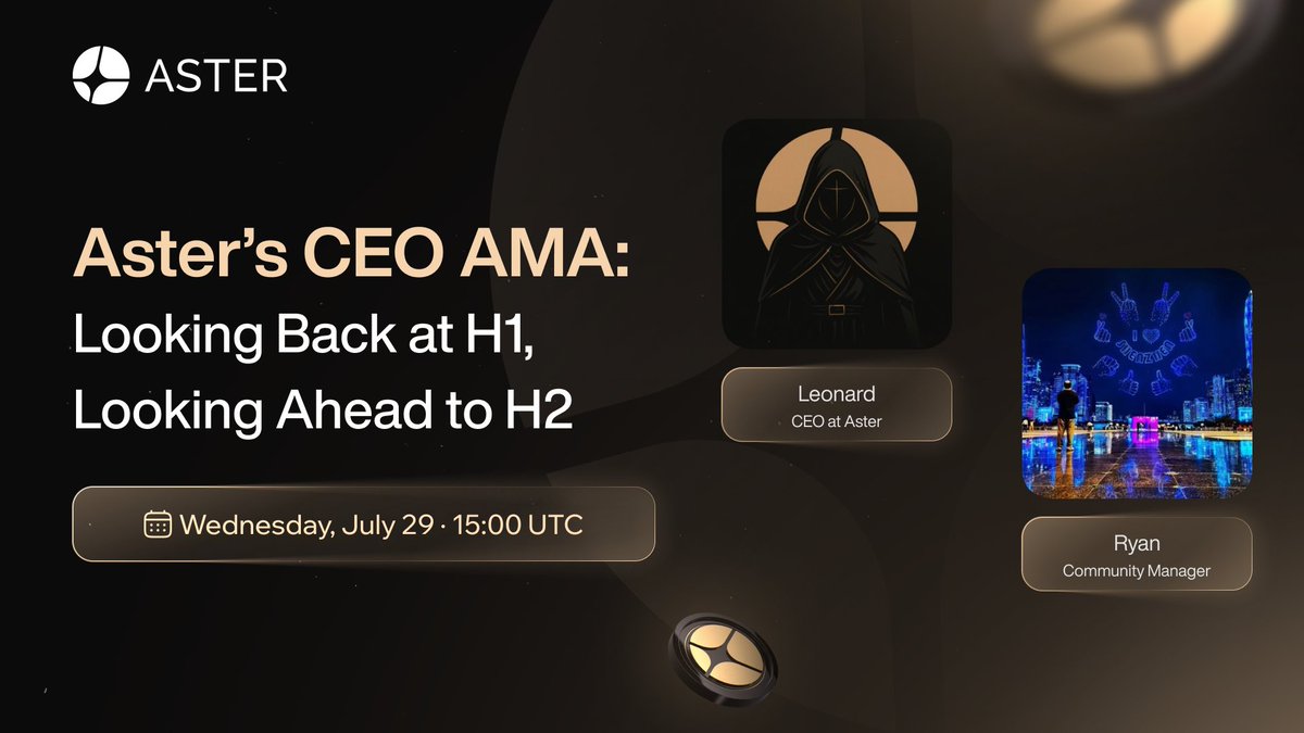Aster_DEX's tweet photo. 🎤 Discord-only: Join our community AMA with @Leonard_Aster as we look back at H1 and share what’s ahead for H2.

🗓 Wednesday, July 29 · 15:00 UTC
📍 https://t.co/yL8msIoll4 https://t.co/cSEbzcIT69