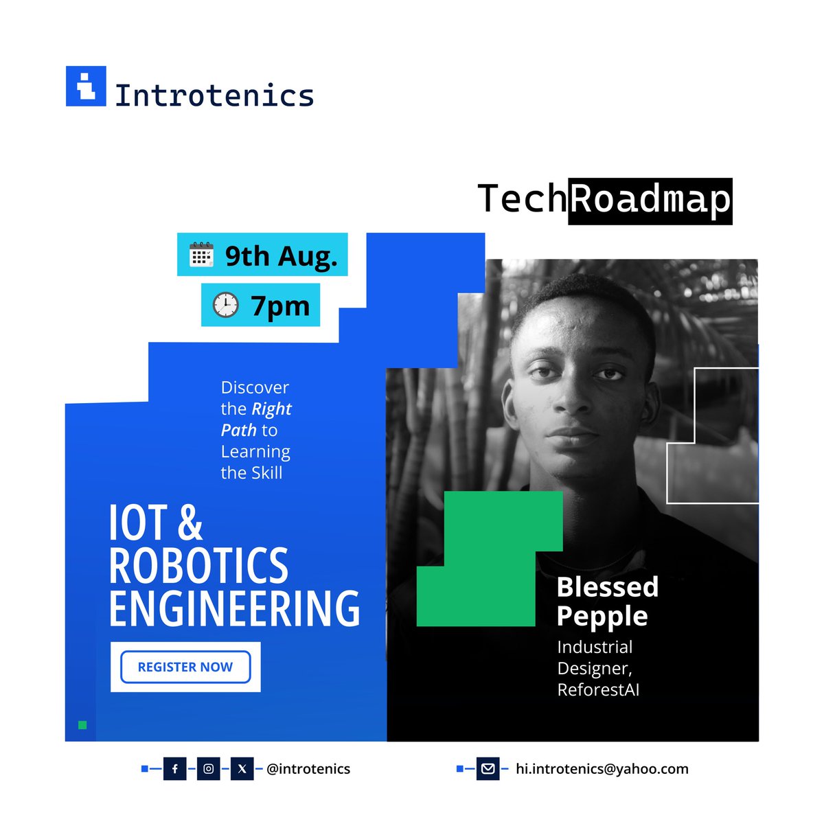 introtenics's tweet photo. Meet Blessed Pepple, @bigboy_designer 

Industrial Designer at ReforestAI.

He's joining us to break down IoT &amp; Robotics Engineering 🤖

Comment "IOT" to get access link 🤖

#Iot #TechCareer #TechRoadmap #Introtenics https://t.co/HtWBmpDqef