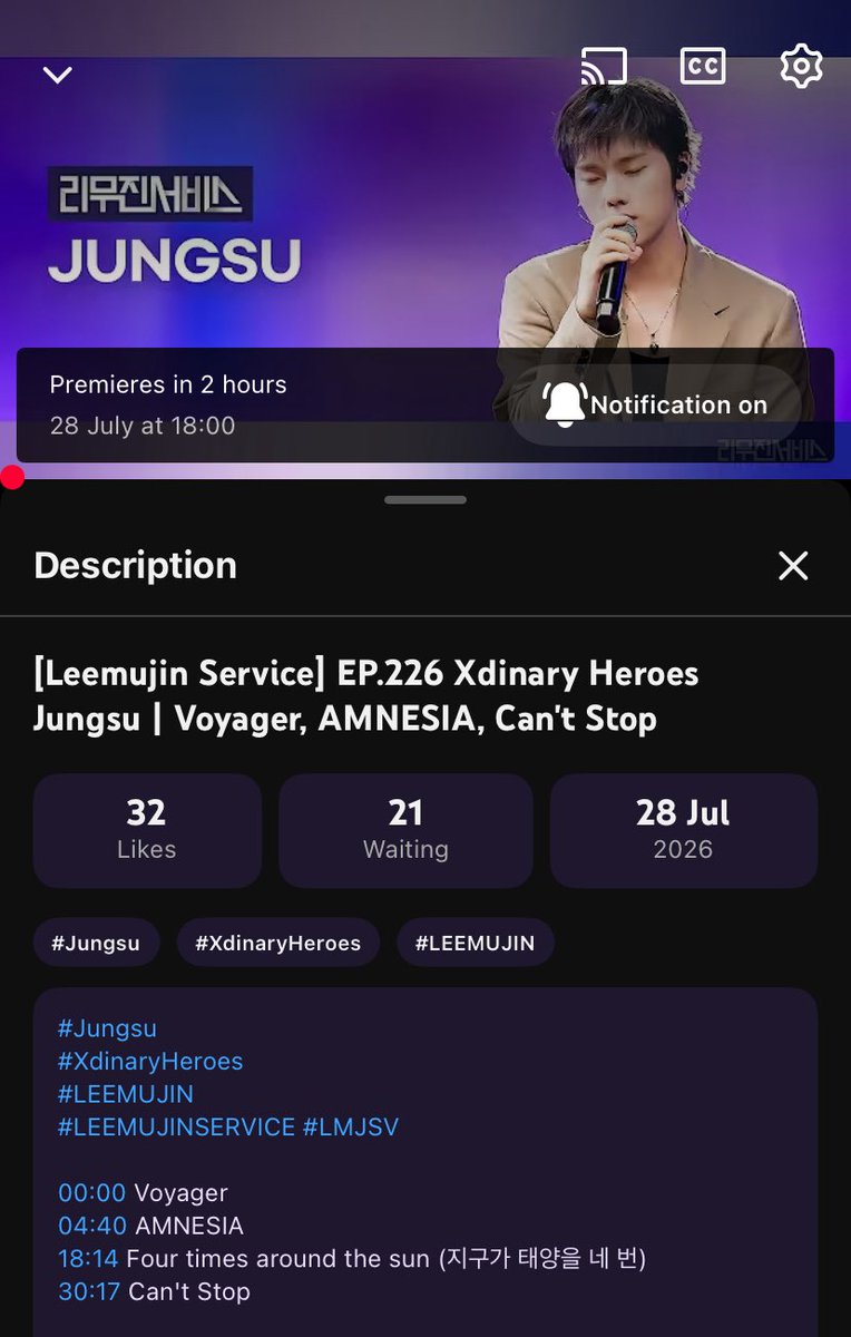 daily_jungsu's tweet photo. Songs Jungsu prepared for Lee Mujin Service:

1. Voyager — Xdinary Heroes
2. AMNESIA — WOODZ
3. Four Times Around the Sun (지구가 태양을 네 번) — NELL
4. Can’t Stop — CNBLUE https://t.co/A2x4WP1OwJ