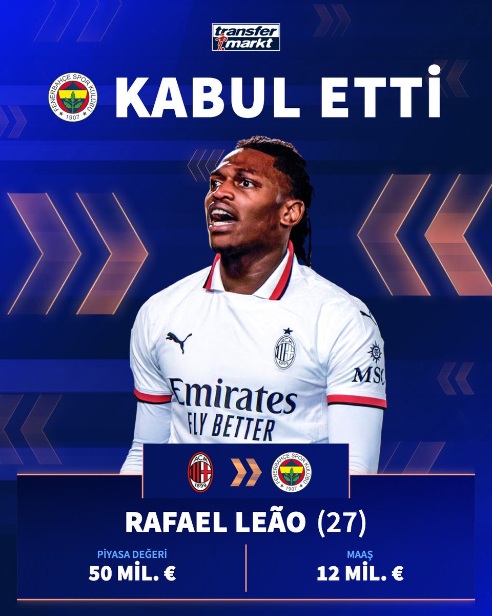 TMtr_news's tweet photo. 🤝 Fenerbahçe ve Rafael Leao, yılık 12 milyon € maaş karşılığında anlaştı!

ℹ️ Kulüpler arası görüşme devam ediyor.

📎 Gianluigi Longari

➡️ https://t.co/6rzkDMu8ua https://t.co/qQP3cSj7KV