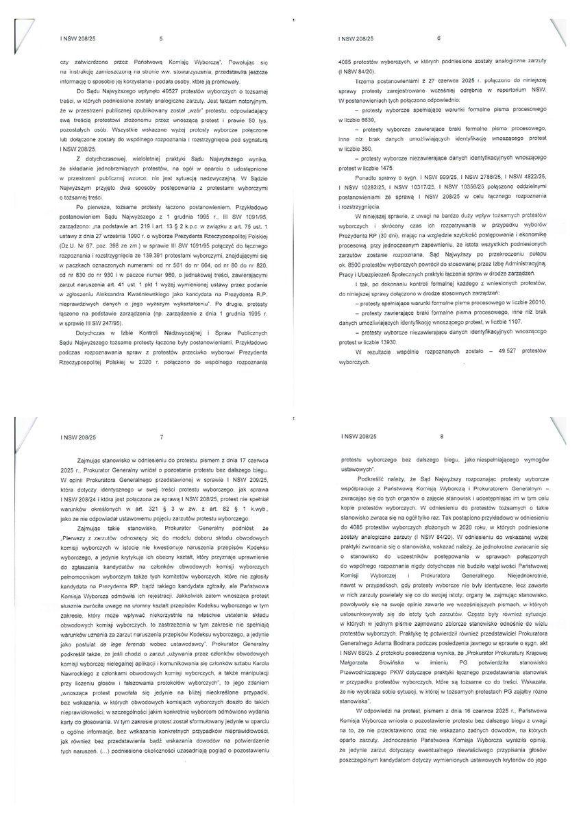 GasewiczJarek's tweet photo. Dla zainteresowanych postanowienie IKNiSP w sprawie I NSW 208/25 dotyczącej 49527 protestów wyborczych (ale nie mojego).
Zwracam uwagę na to, że PG Adam Bodnar i szef PKW Sylwester Marciniak wnosili o pozostawienie tych protestów bez dalszego biegu.
str. 1-16 https://t.co/geip85orVu