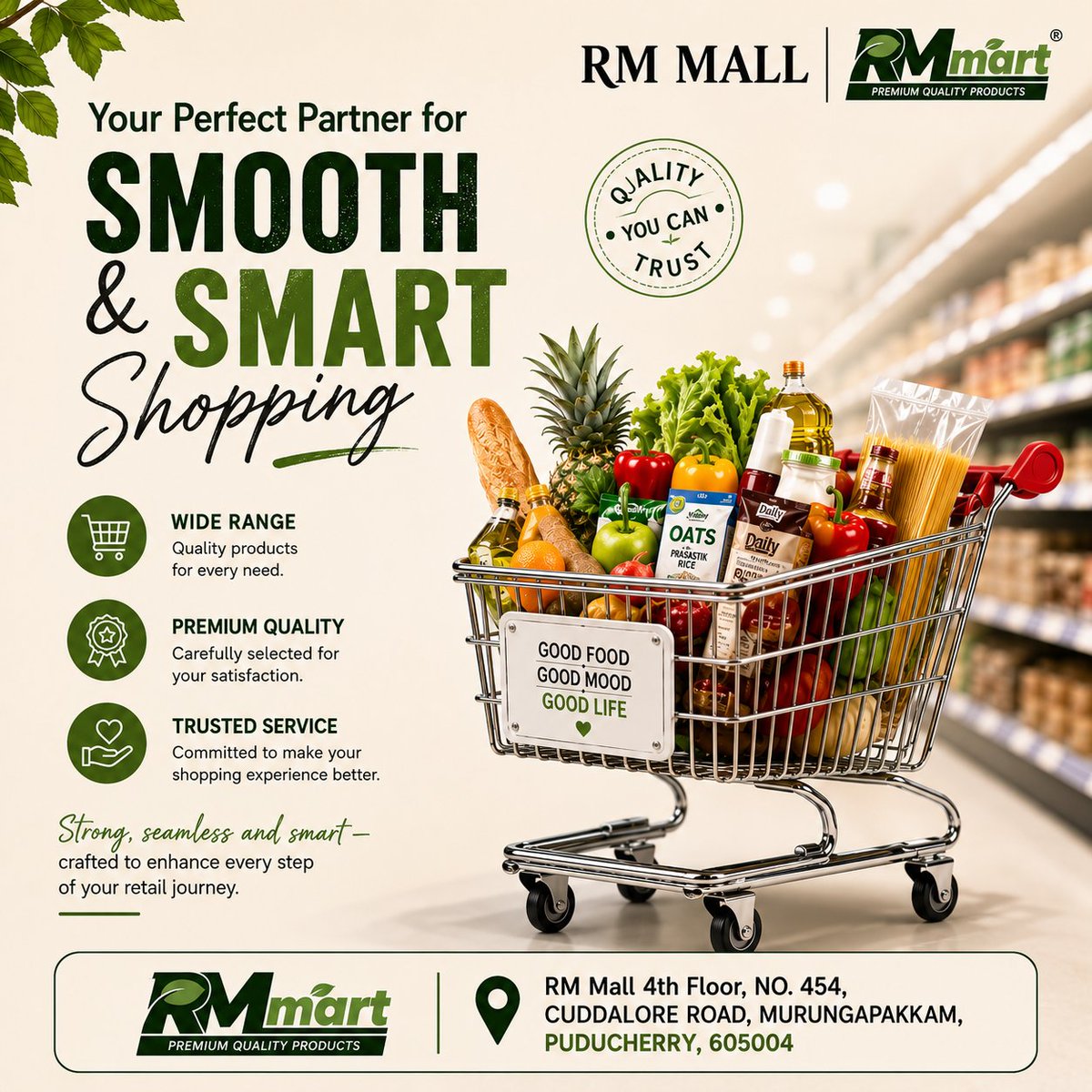 rmmartofficial's tweet photo. 🛒✨ Your perfect partner for smooth shopping!

From groceries and daily essentials to premium products, RM Mart has everything you need under one roof.

#RMMart #SmoothShopping #OneStopShop #DailyEssentials #GroceryShopping #ShopSmart #RMMall #PondicherryShopping https://t.co/70Pm6kwbpI