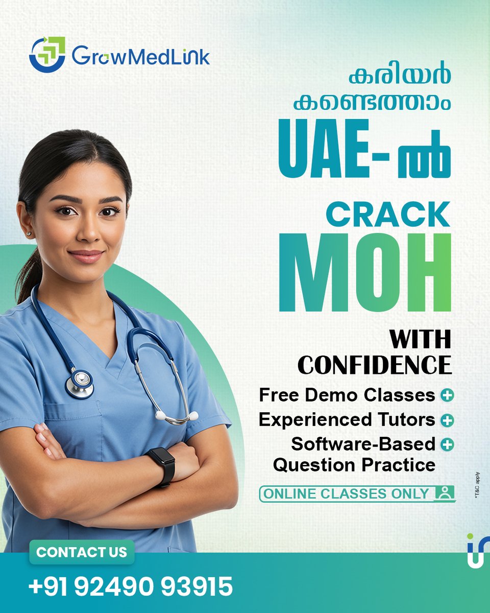 growmedlink's tweet photo. Find your career in the UAE! Crack your MOH exam with confidence through GrowMedLink. Enjoy free demo classes, experienced tutors, and software-based question practice—ONLINE CLASSES ONLY. 

📞 +91 92490 93915

#UAEMOH #GrowMedLink #MedicalExams #GlobalNurse #HealthcareJobs https://t.co/EV8d5fQiDf