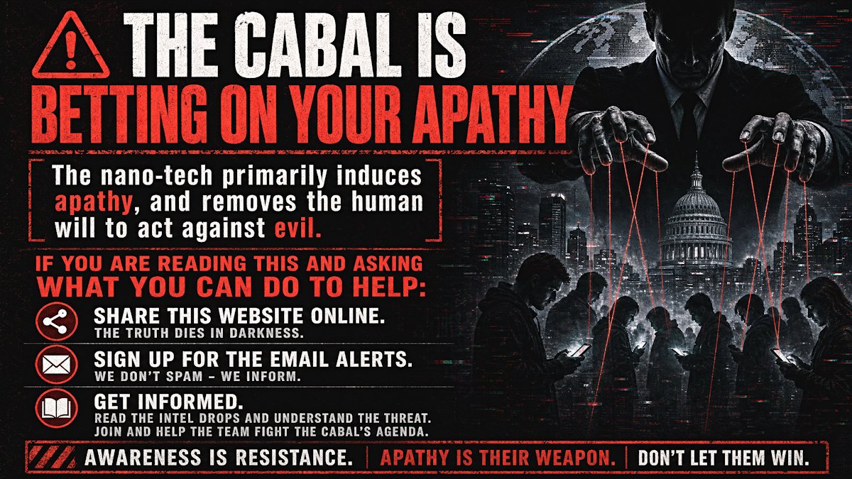NanoTechRollout's tweet photo. The Cabal Is Betting On Your Apathy

Join our Substack &amp; get email alerts: https://t.co/fW7rdckkJn

https://t.co/AQqfmvPMTb

Fight The Censorship - Like, Comment &amp; Re-Tweet https://t.co/anl2yJSjHS