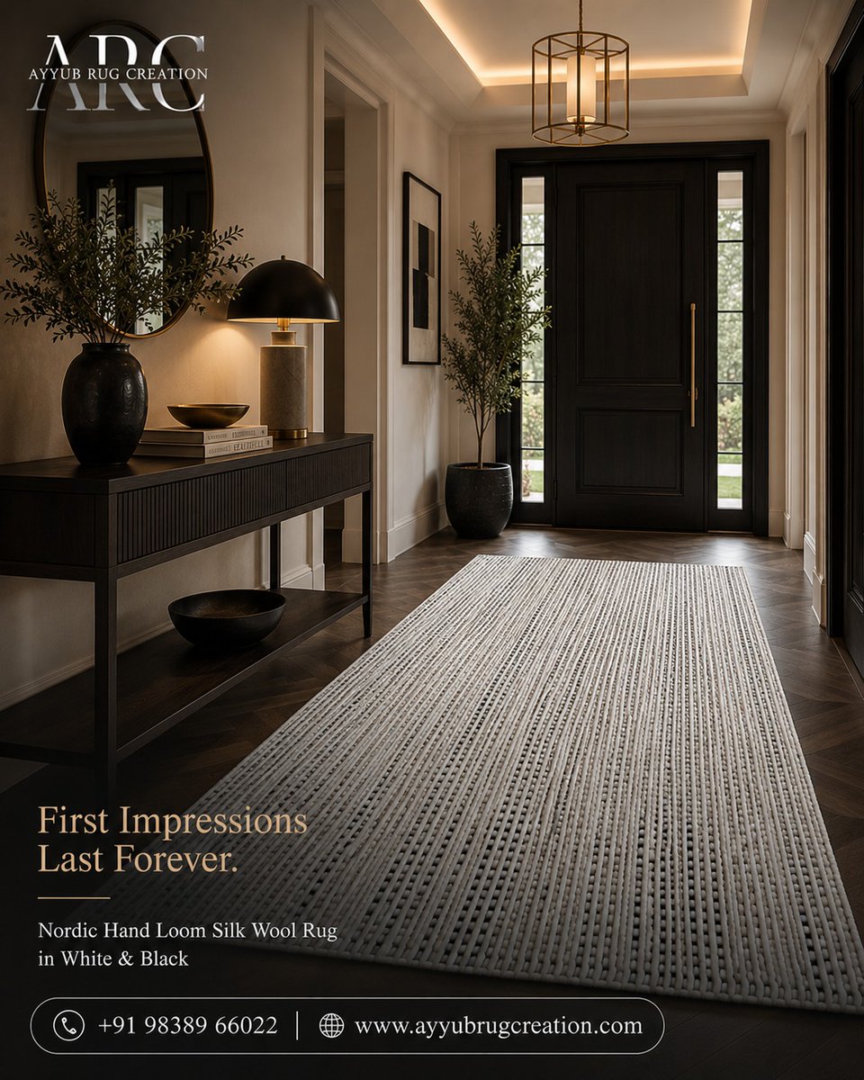 AyyubRug's tweet photo. Luxury begins from the moment you step inside. ✨

Transform every corner of your home with the timeless elegance of our Nordic Hand Loom Silk Wool Rug in White &amp; Black. Whether it's creating a warm bedroom retreat, an inviting living room, a productive study, or a stunning https://t.co/X99rjlU0Kh