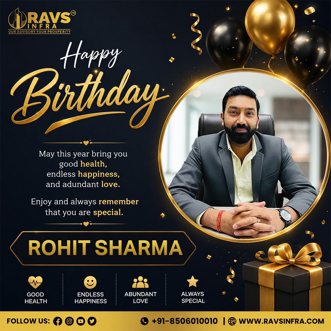 RAVSInfra's tweet photo. 🎉 Happy Birthday, Rohit Sharma! 🎂

Wishing you good health, endless happiness, success, and prosperity. 
Have an amazing birthday! 🎈🥳

– Team RAVS Infra

#HappyBirthday #RAVSInfra #BirthdayWishes #Success #Happiness #GoodHealth #TeamCelebration https://t.co/X1UkRpyj64