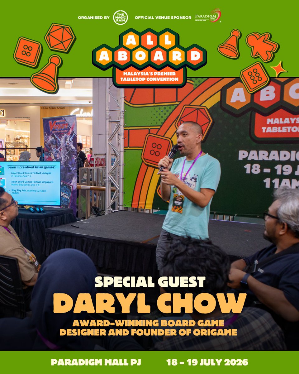 all_aboard_my's tweet photo. At All Aboard 2026, we had the honour of hosting award-winning game designer Daryl Chow, the creative mind behind Origame. He shared his insights into the Asian board game industry and the creative process behind designing great games. https://t.co/oh1FxwgmSC