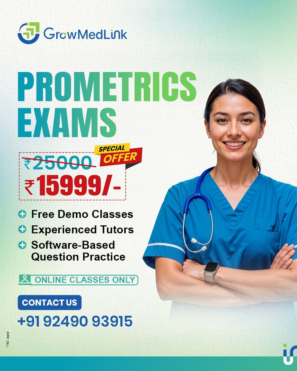 growmedlink's tweet photo. Special offer on Prometric exam coaching! Get top-quality training for just โน15,999/- (originally โน25,000). Enjoy Free Demo Classes, Experienced Tutors, and Software-Based Question PracticeโONLINE CLASSES ONLY
๐ +91 92490 93915
#PrometricExams #GrowMedLink #MedicalExams https://t.co/FMG324i90k