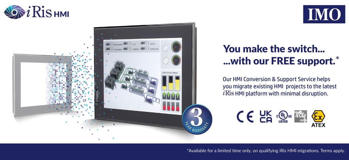 IMOPC's tweet photo. Upgrading your HMI? We've got you covered. ✅
IMO's iRis Conversion &amp; Support Service helps migrate existing HMI projects by providing screen development, PLC communications, data integration, and testing, reducing downtime and disruption.
https://t.co/36Jacc24v4 https://t.co/SJfJOuB2FP