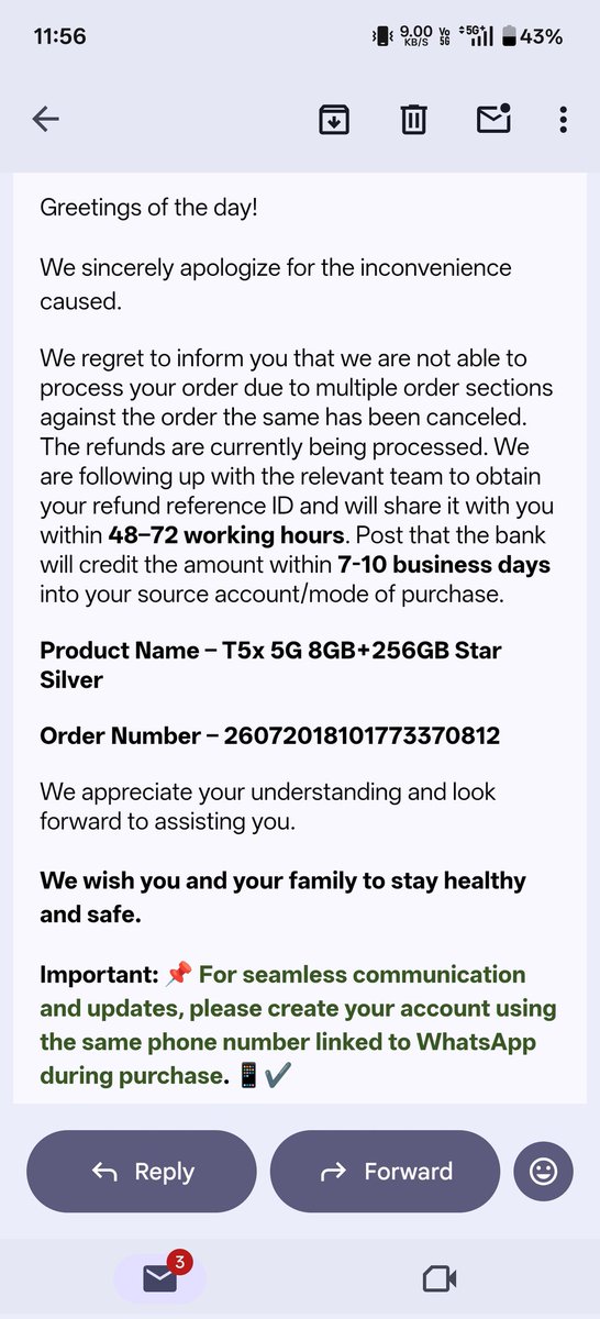 UChatrola's tweet photo. @Vivo_India @Vivo_GLOBAL @jagograhakjago
One of the worst services on Vivo store. Firsty, my order has been cancelled. They still not issued my refund. I this mail they told they will issue within 72 hours. I have already done chat with customer support but don't give resolution https://t.co/950RHof8XY
